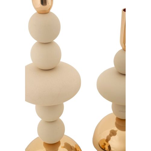 Lot De 2 Bougeoirs Crème Et Doré Design Géométrique Ø10x22-30 Cm