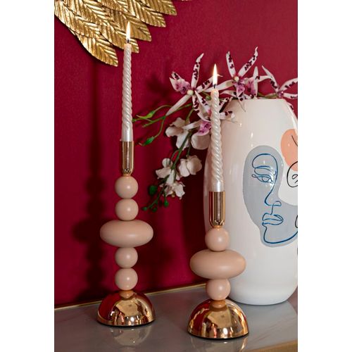 Lot De 2 Bougeoirs Roses Et Dorés Design Contemporain Ø10x22-30 Cm