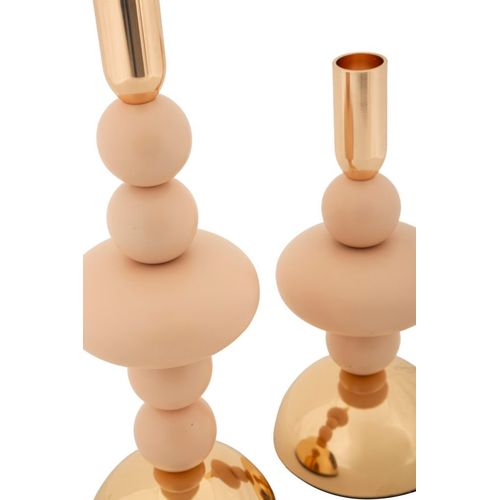 Lot De 2 Bougeoirs Roses Et Dorés Design Contemporain Ø10x22-30 Cm