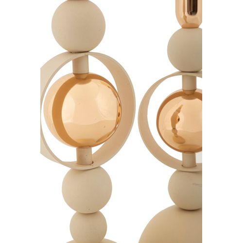 Lot De 2 Bougeoirs Crème Et Dorés Design Géométrique Ø10x27-33 Cm