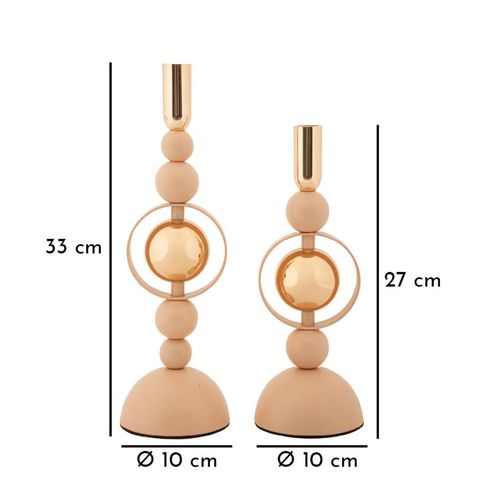 Lot De 2 Bougeoirs Roses Et Dorés Design Géométrique Ø10x27-33 Cm