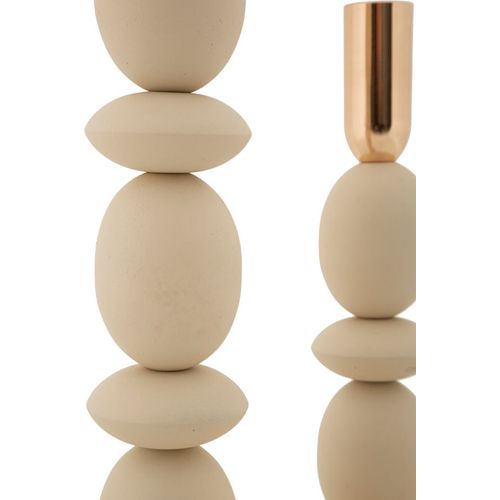 Lot De 2 Bougeoirs Crème Et Doré Design Moderne Ø10x25-33,5 Cm