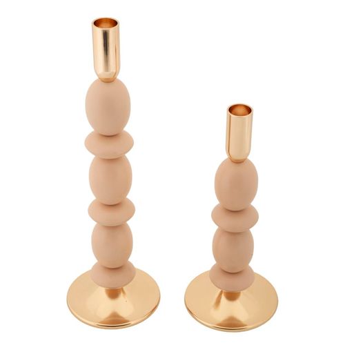 Lot De 2 Bougeoirs Roses Et Dorés Ø10x25-33,5 Cm Design Glamour