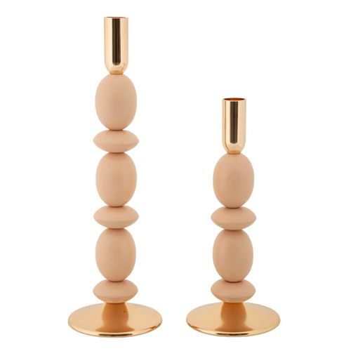 Lot De 2 Bougeoirs Roses Et Dorés Ø10x25-33,5 Cm Design Glamour