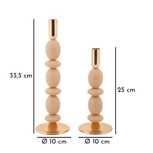 Lot De 2 Bougeoirs Roses Et Dorés Ø10x25-33,5 Cm Design Glamour