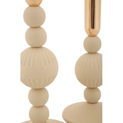 Lot De 2 Bougeoirs Crème Et Dorés Ø10x20-25,5 Cm Design Glamour