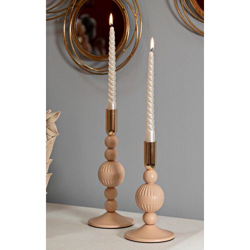 Lot De 2 Bougeoirs Roses Et Dorés Ø10x20-25,5 Cm Design Glamour