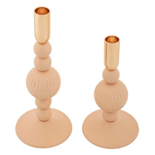 Lot De 2 Bougeoirs Roses Et Dorés Ø10x20-25,5 Cm Design Glamour