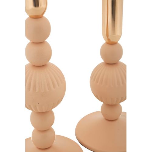 Lot De 2 Bougeoirs Roses Et Dorés Ø10x20-25,5 Cm Design Glamour