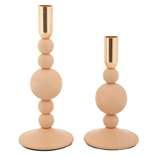 Lot De 2 Bougeoirs Roses Et Dorés Ø10x20-25,5 Cm Design Glamour