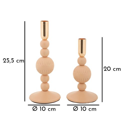 Lot De 2 Bougeoirs Roses Et Dorés Ø10x20-25,5 Cm Design Glamour