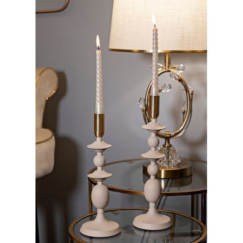 Lot De 2 Bougeoirs Crème Et Dorés Ø10x29-33 Cm Style Glamour