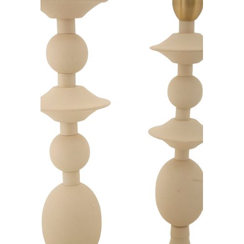 Lot De 2 Bougeoirs Crème Et Dorés Ø10x29-33 Cm Style Glamour