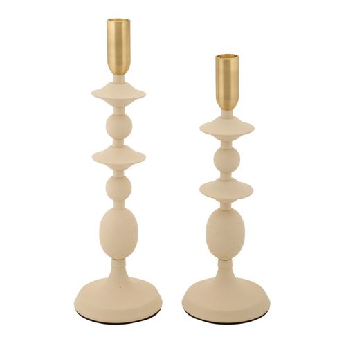 Lot De 2 Bougeoirs Crème Et Dorés Ø10x29-33 Cm Style Glamour