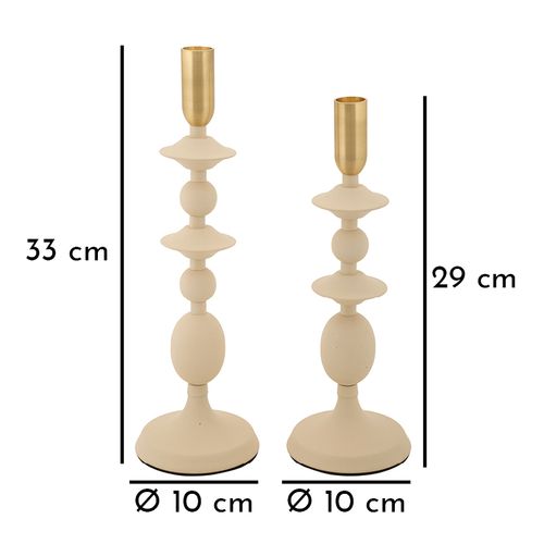 Lot De 2 Bougeoirs Crème Et Dorés Ø10x29-33 Cm Style Glamour