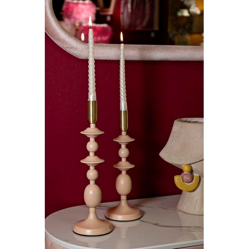 Lot De 2 Bougeoirs Crème Et Dorés Ø10x29-33 Cm Style Glamour