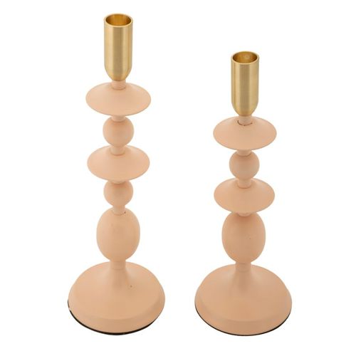 Lot De 2 Bougeoirs Crème Et Dorés Ø10x29-33 Cm Style Glamour