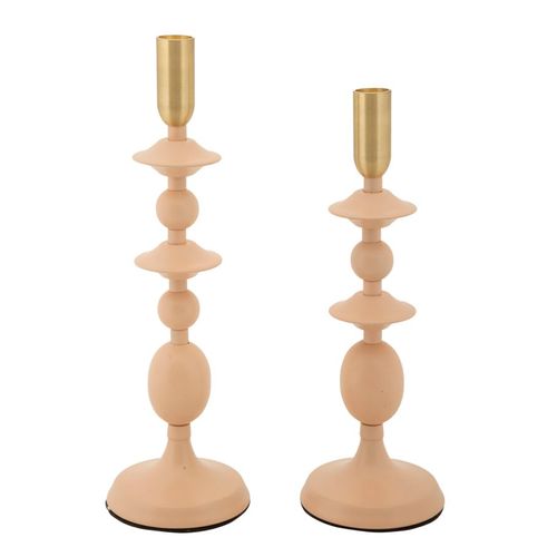 Lot De 2 Bougeoirs Crème Et Dorés Ø10x29-33 Cm Style Glamour