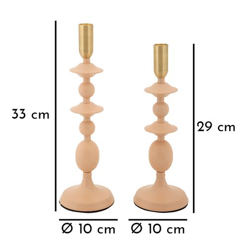 Lot De 2 Bougeoirs Crème Et Dorés Ø10x29-33 Cm Style Glamour