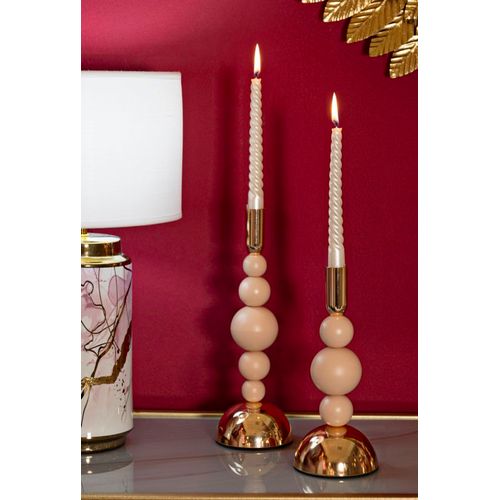 Lot De 2 Bougeoirs Bolly Rose Et Doré 29,5x10x10 / 24x10x10 Cm