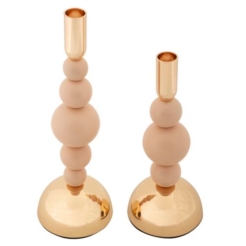 Lot De 2 Bougeoirs Bolly Rose Et Doré 29,5x10x10 / 24x10x10 Cm