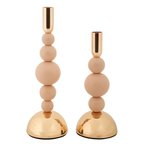 Lot De 2 Bougeoirs Bolly Rose Et Doré 29,5x10x10 / 24x10x10 Cm