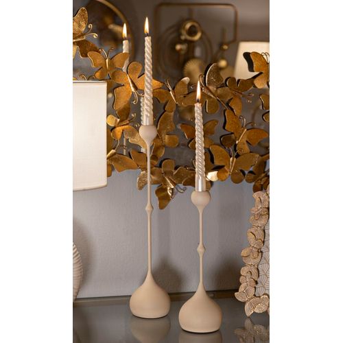 Lot De 2 Bougeoirs Slimmy Crème Et Doré Ø8x26-ø8x37 Cm