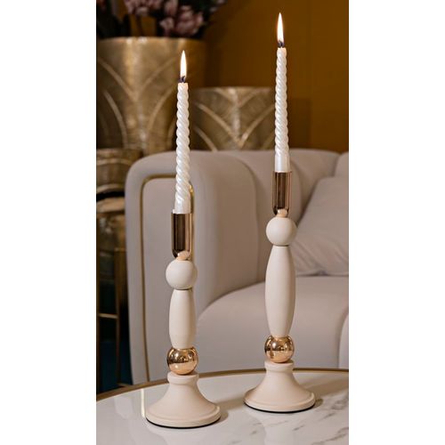 Lot De 2 Bougeoirs Slimmy Crème Et Doré Ø9,5x25-ø9,5x30 Cm