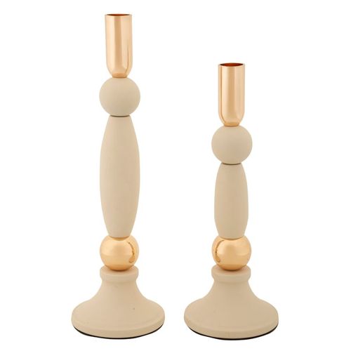 Lot De 2 Bougeoirs Slimmy Crème Et Doré Ø9,5x25-ø9,5x30 Cm