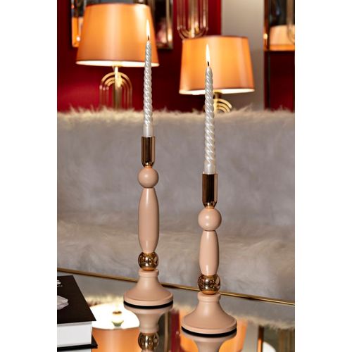 Lot De 2 Bougeoirs Slimmy Rose Et Doré Ø9,5x25-ø9,5x30 Cm