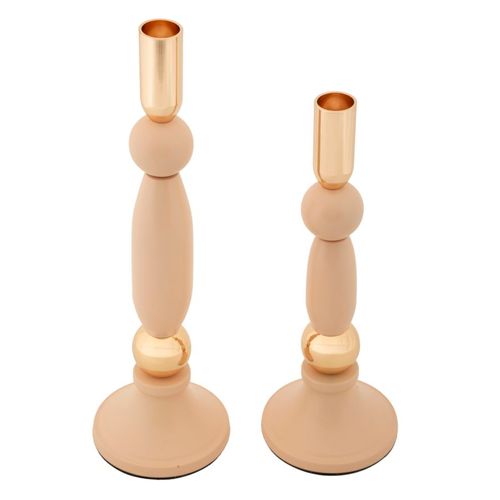 Lot De 2 Bougeoirs Slimmy Rose Et Doré Ø9,5x25-ø9,5x30 Cm