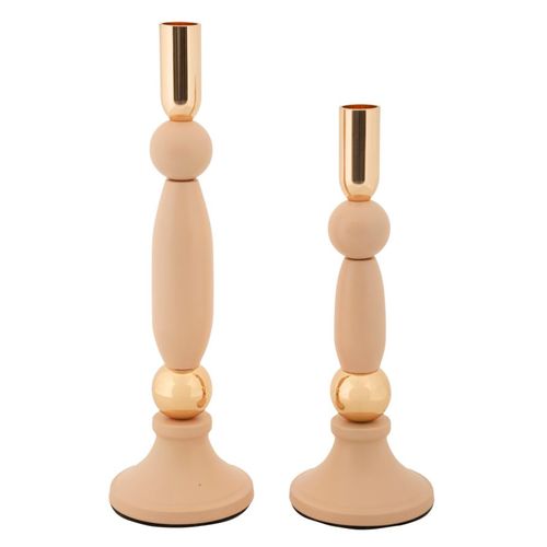 Lot De 2 Bougeoirs Slimmy Rose Et Doré Ø9,5x25-ø9,5x30 Cm