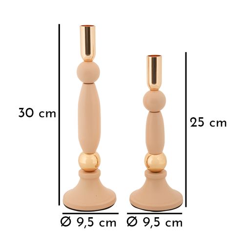 Lot De 2 Bougeoirs Slimmy Rose Et Doré Ø9,5x25-ø9,5x30 Cm