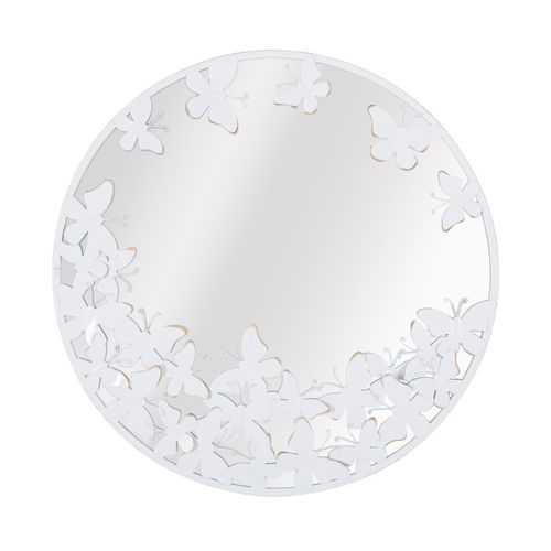Miroir Mural Rond Papillons Blanc Et Doré 62,5 Cm Élégance Glamour