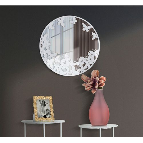 Miroir Mural Rond Papillons Blanc Et Doré 62,5 Cm Élégance Glamour