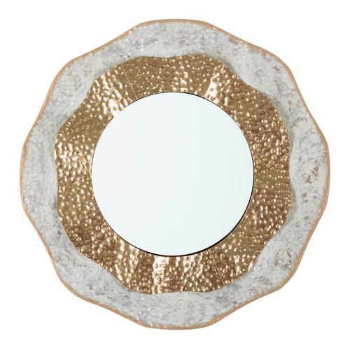 Miroir Mural Rond Doré Et Crème Avec Cadre Métallique Élégant 54,5cm