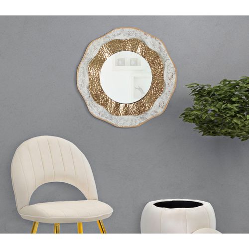 Miroir Mural Rond Doré Et Crème Avec Cadre Métallique Élégant 54,5cm