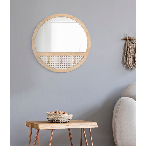 Miroir Mural Rond 50x5 Cm Style Boho Chic Avec Finitions Paille De Vienne, Multicolore