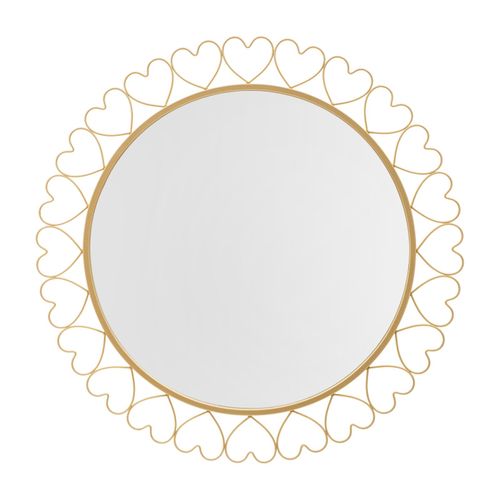 Miroir Mural Rond 80x2,5 Cm Avec Cadre Cœurs Dorés Pour Décoration Élégante