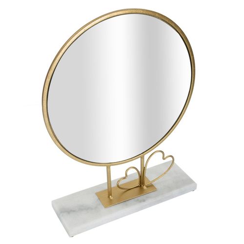 Miroir De Table Rond 30x9x39,5 Cm Avec Cadre Doré Et Socle Marbre à Cœurs