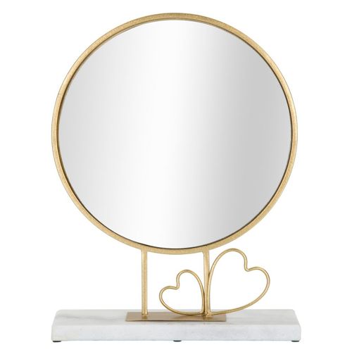 Miroir De Table Rond 30x9x39,5 Cm Avec Cadre Doré Et Socle Marbre à Cœurs