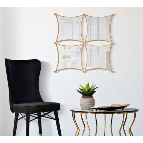 Miroir Mural Géométrique Doré 68x68 Cm 4 Panneaux Pour Salon Et Entrée