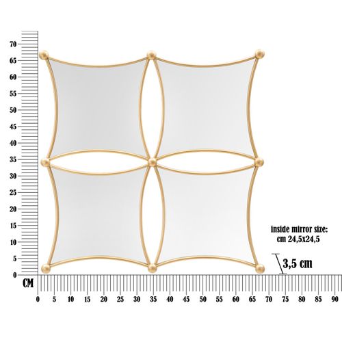 Miroir Mural Géométrique Doré 68x68 Cm 4 Panneaux Pour Salon Et Entrée