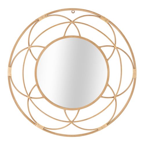 Miroir Mural Rond 60 Cm Style Boho Chic Avec Cadre Géométrique Et Rotin