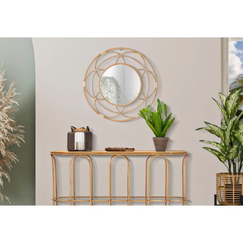 Miroir Mural Rond 60 Cm Style Boho Chic Avec Cadre Géométrique Et Rotin