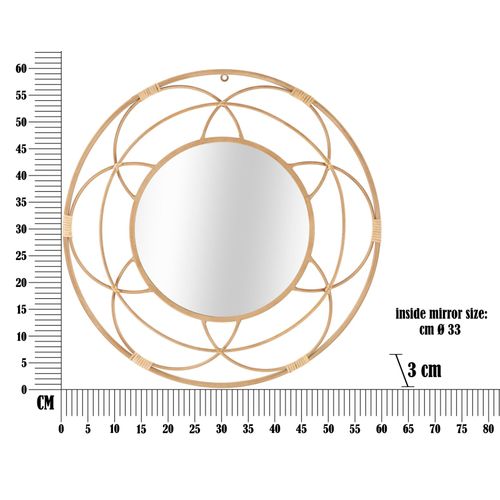 Miroir Mural Rond 60 Cm Style Boho Chic Avec Cadre Géométrique Et Rotin