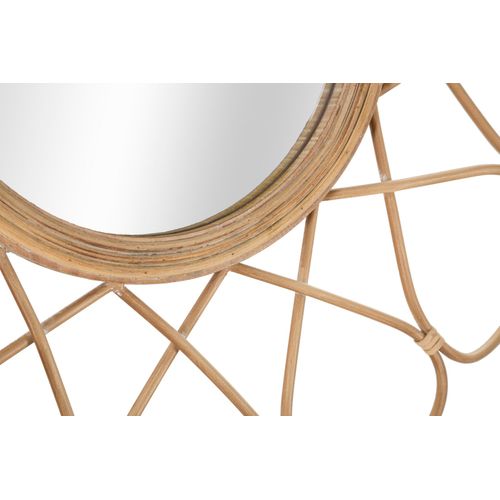 Miroir Mural Rond 65,5 Cm Style Boho Chic Avec Cadre Géométrique Et Rotin