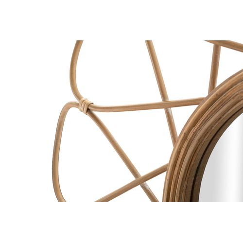 Miroir Mural Rond 65,5 Cm Style Boho Chic Avec Cadre Géométrique Et Rotin