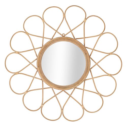 Miroir Mural Rond 65,5 Cm Style Boho Chic Avec Cadre Géométrique Et Rotin