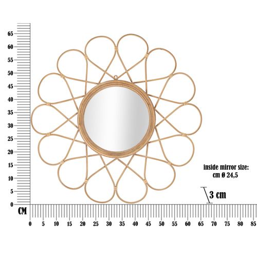 Miroir Mural Rond 65,5 Cm Style Boho Chic Avec Cadre Géométrique Et Rotin